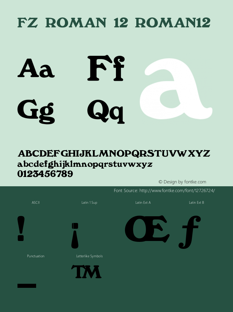 FZ ROMAN 12 ROMAN12 Version 1.000 Font Sample