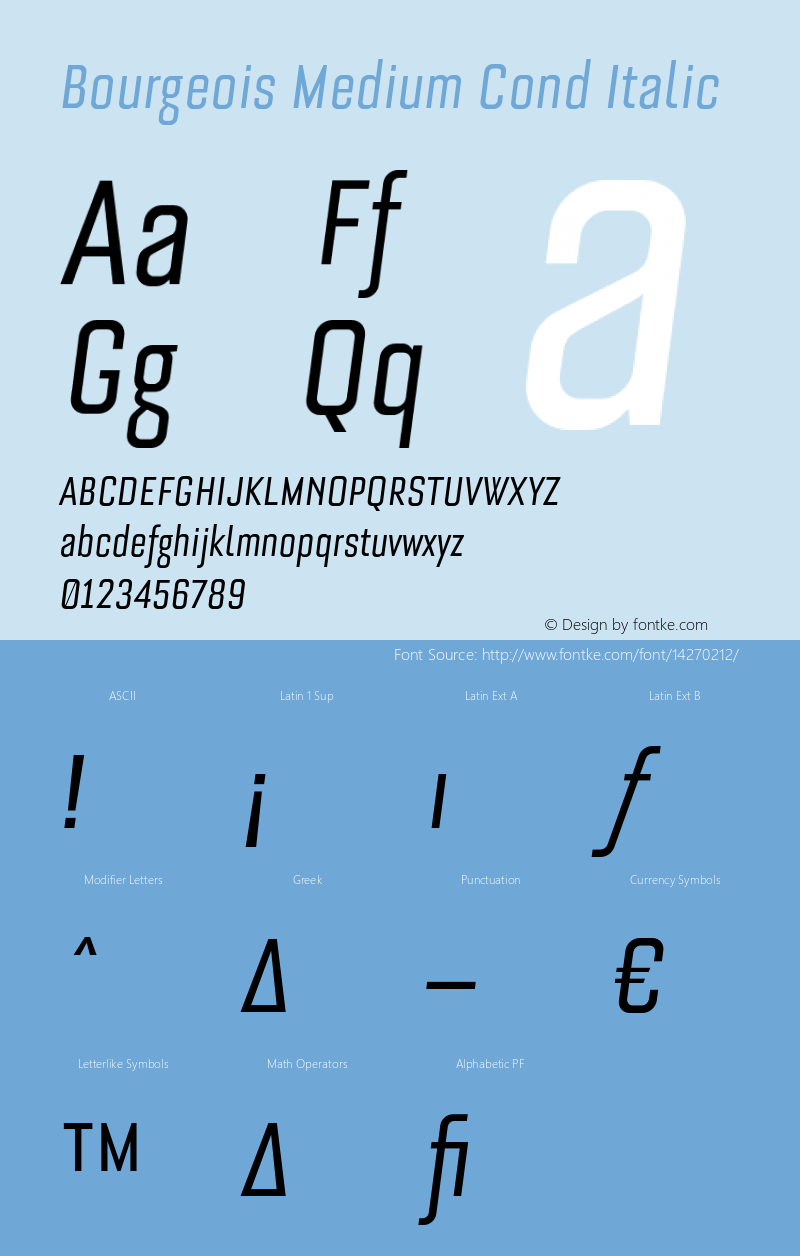 Bourgeois Medium Cond Italic Version 1.000;PS 1.000 Font Sample