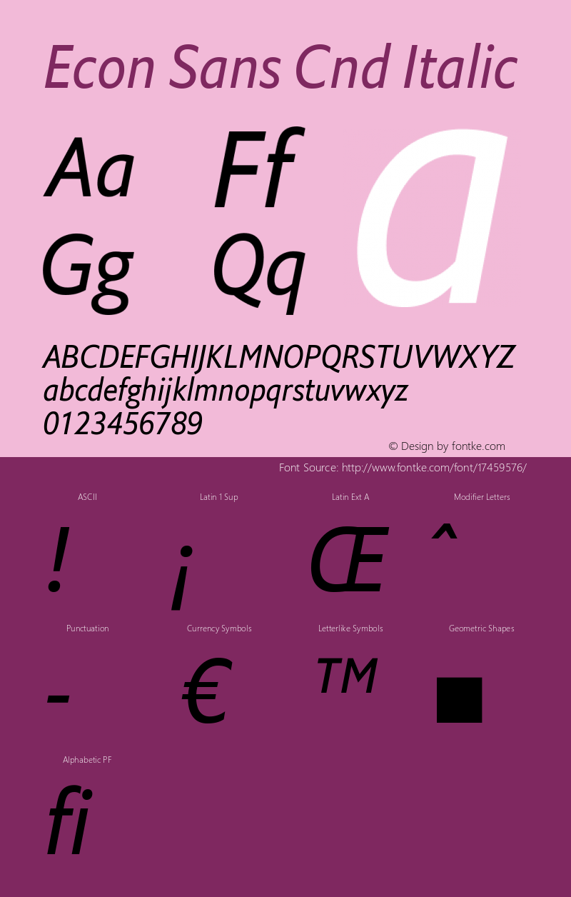 Econ Sans Cnd Italic Version 1.000 Font Sample