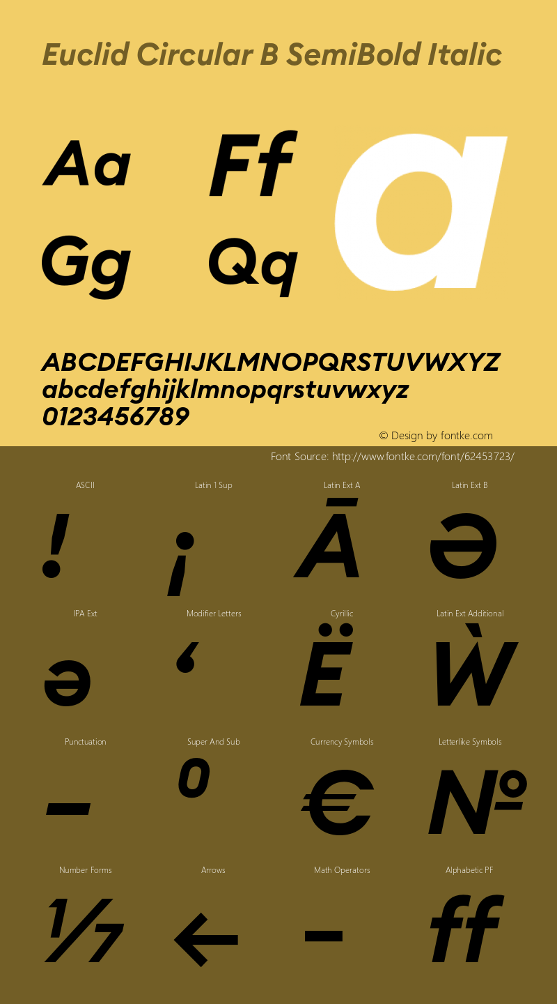 EuclidCircularB-SemiBoldItalic Version 3.001 Font Sample