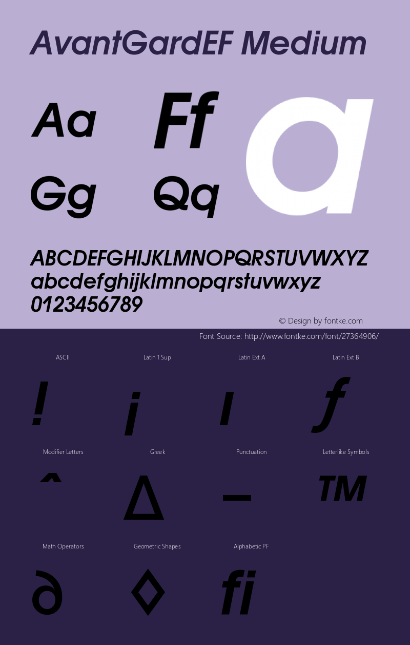 AvantGardEF-DemiOblique Version 001.001 Font Sample