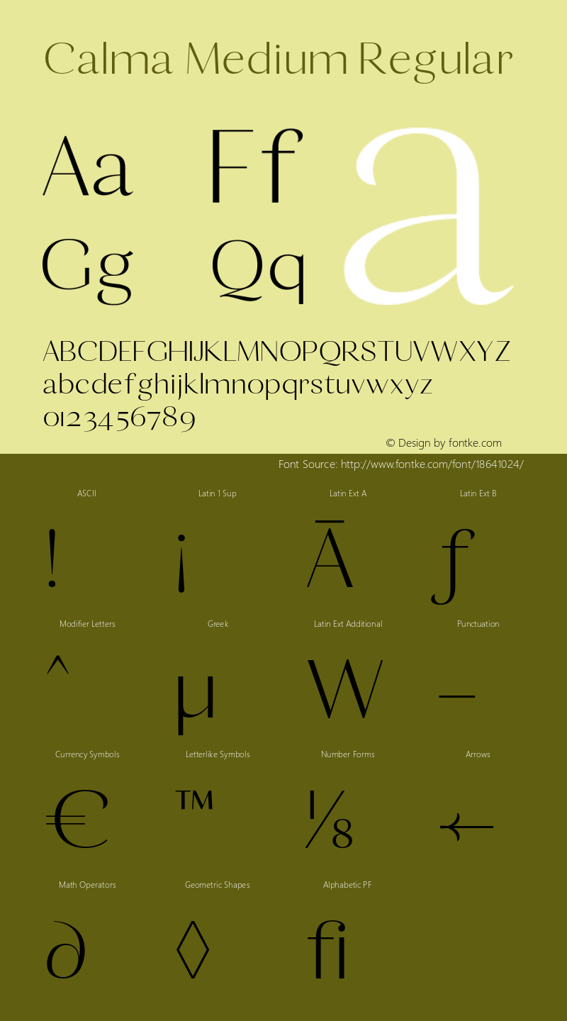 Calma Medium Regular Version 1.000;PS 001.000;hotconv 1.0.70;makeotf.lib2.5.58329 Font Sample