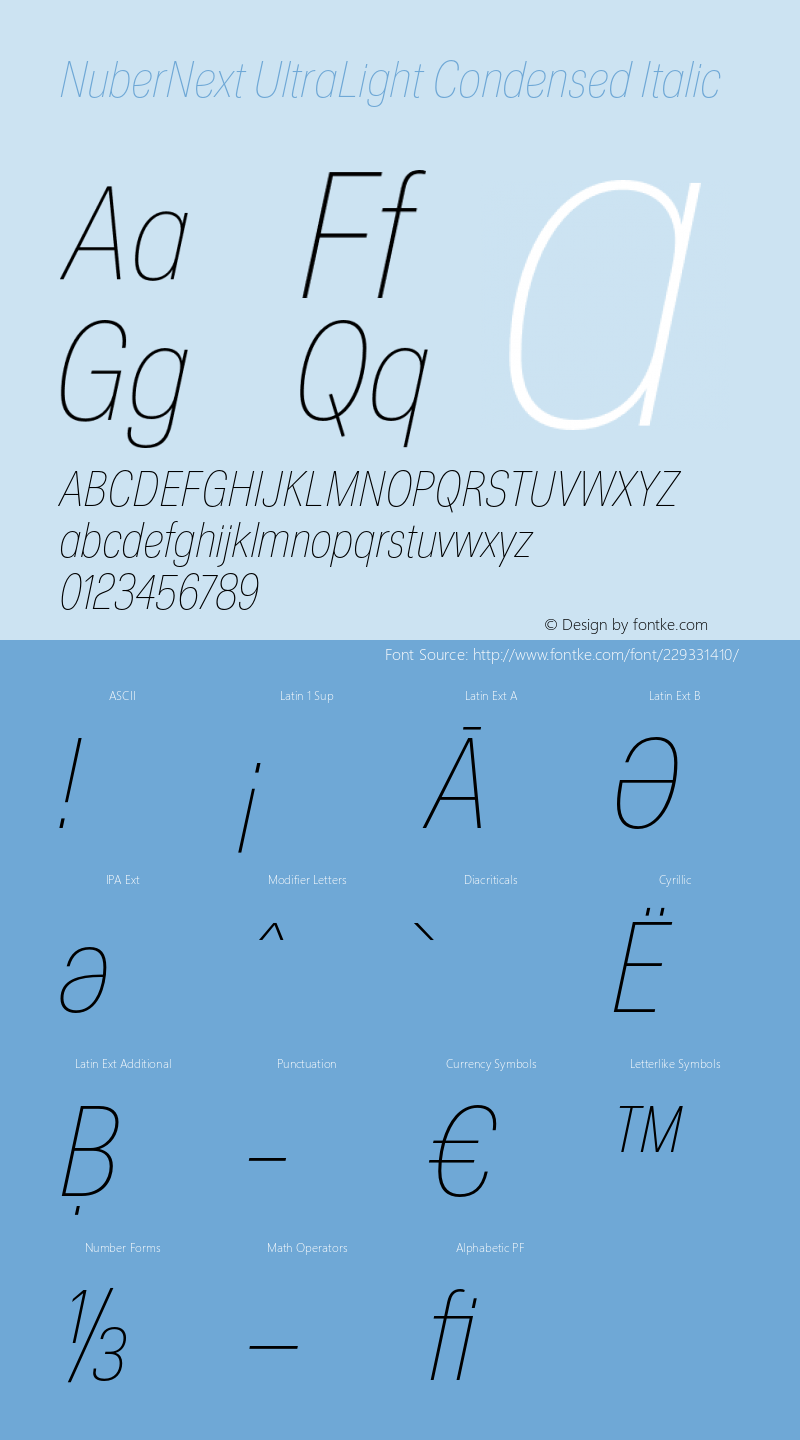 NuberNext UltraLight Condensed Italic Version 001.002 February 2020图片样张