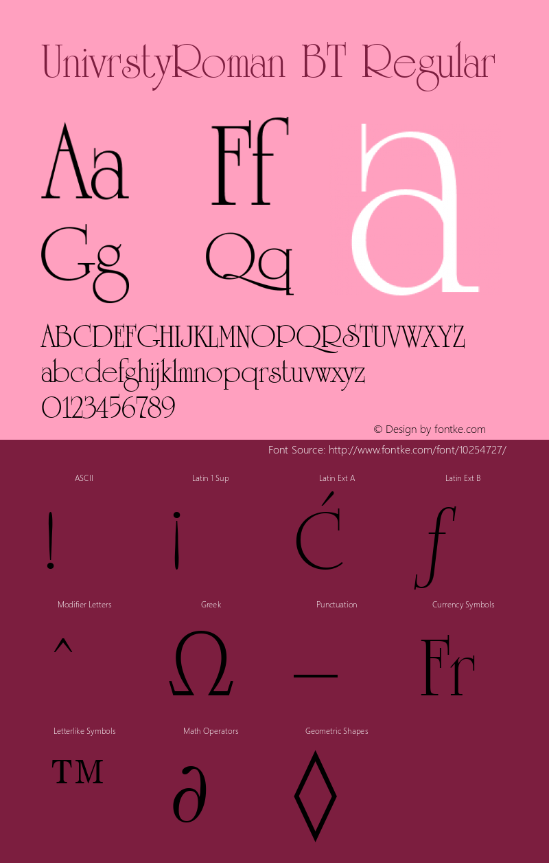 UnivrstyRoman BT Regular mfgpctt-v1.52 Tuesday, January 26, 1993 9:29:03 am (EST) Font Sample