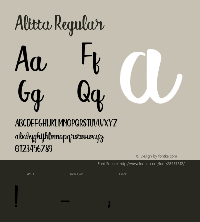 Alitta Regular Version 1.00;January 16, 2019;FontCreator 11.5.0.2427 64-bit Font Sample