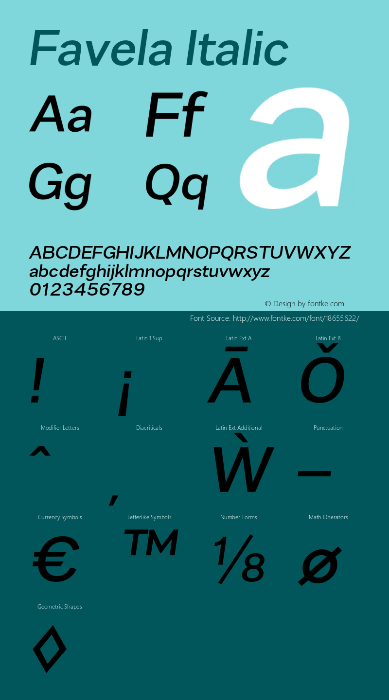 Favela Italic Version 1.000;PS 001.000;hotconv 1.0.88;makeotf.lib2.5.64775 Font Sample