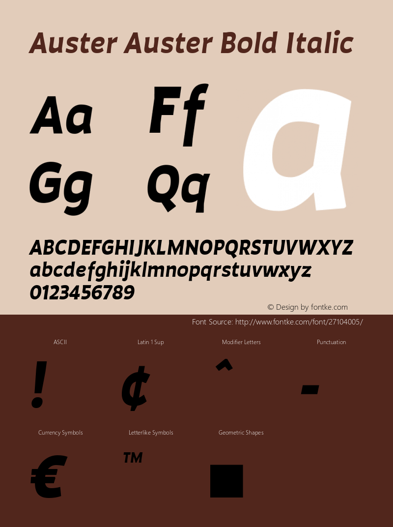 Auster Auster Bold Italic Version 1.000;PS 001.000;hotconv 1.0.88;makeotf.lib2.5.64775 Font Sample