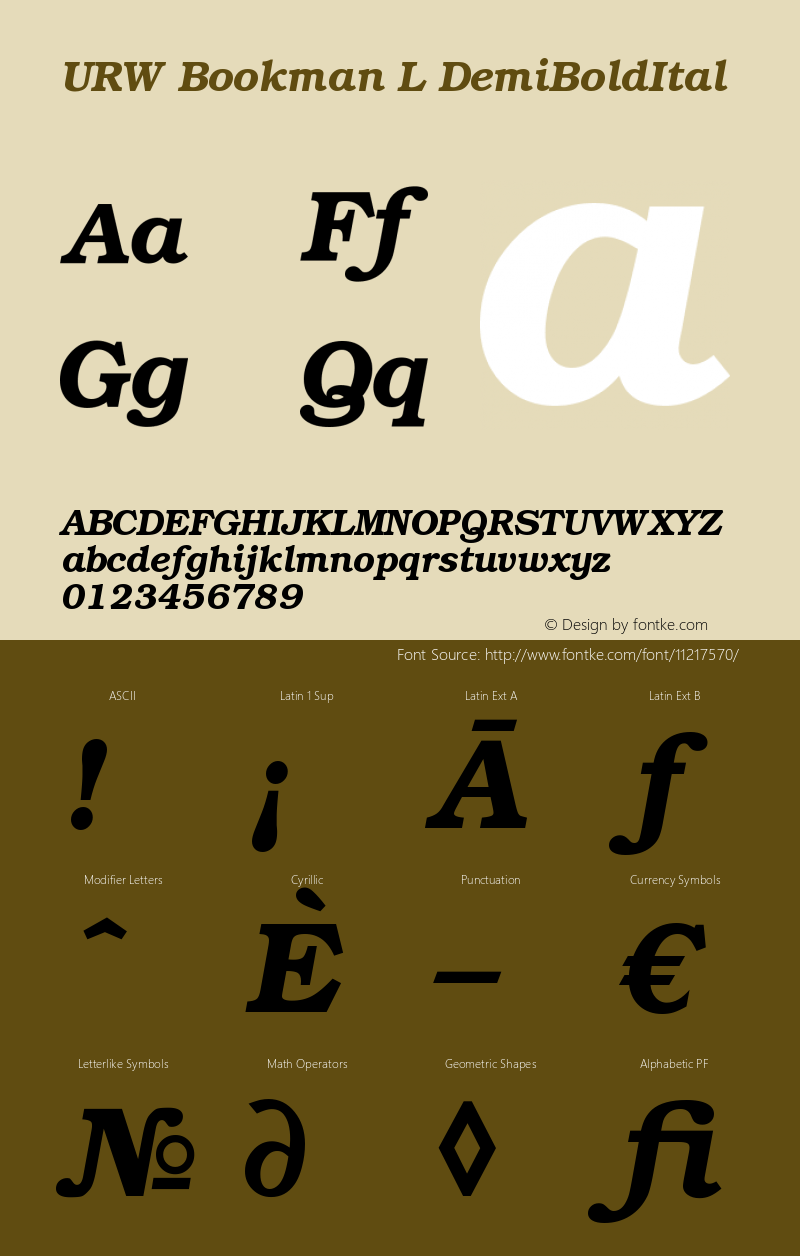 URW Bookman L DemiBoldItal Version 1.06 Font Sample