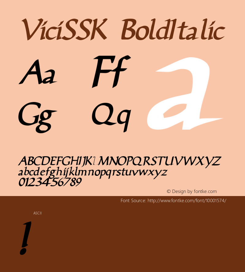 ViciSSK BoldItalic Macromedia Fontographer 4.1 8/14/95 Font Sample