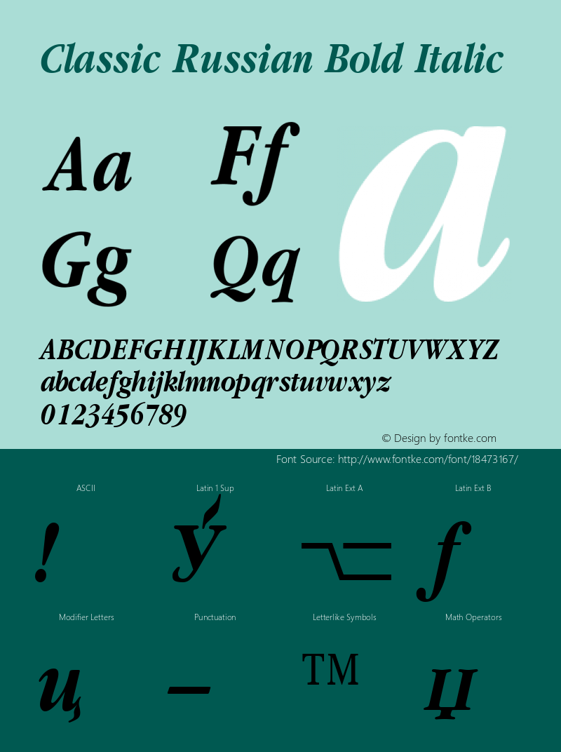 Classic Russian Bold Italic 001.001 Font Sample