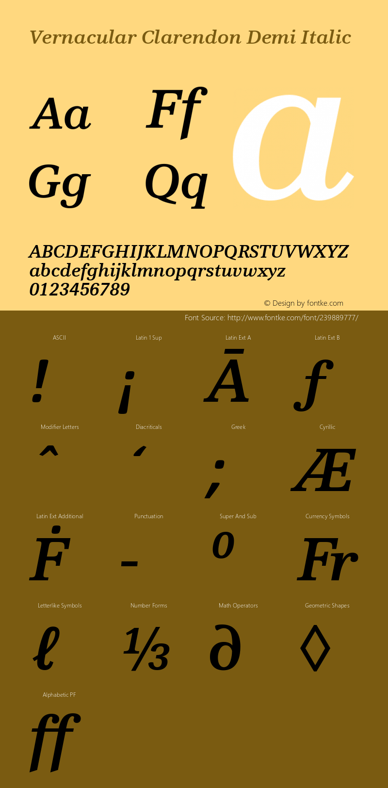 Vernacular Clarendon Demi Italic Version 3.00; ttfautohint (v1.5)图片样张