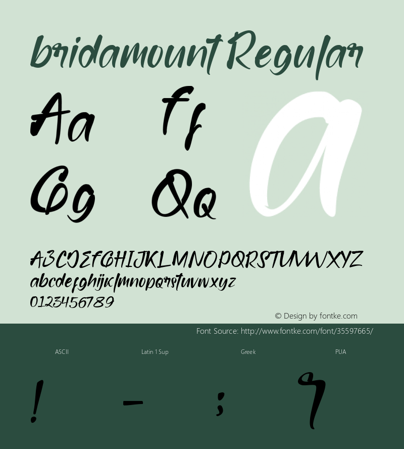 bridamount Version 1.00;August 5, 2019;FontCreator 11.5.0.2422 64-bit Font Sample