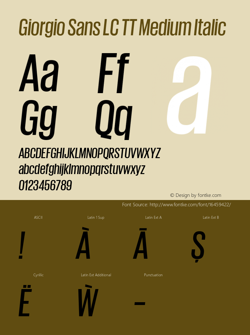 Giorgio Sans LC TT Medium Italic 1.001 Font Sample