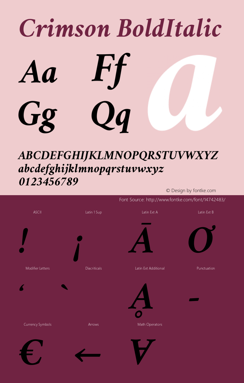 Crimson BoldItalic Version 0.8 Font Sample