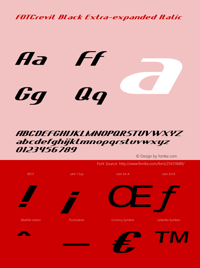 FOTCrevilBlack-ExtraexpandedItalic Version 1.000 Font Sample