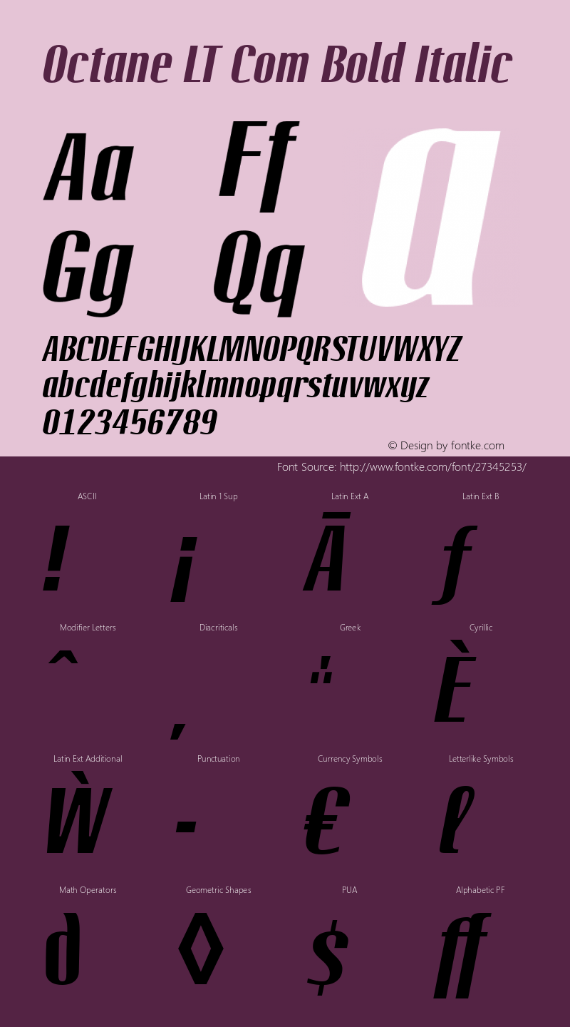 Octane LT Com Bold Italic Version 2.00; 2006 Font Sample