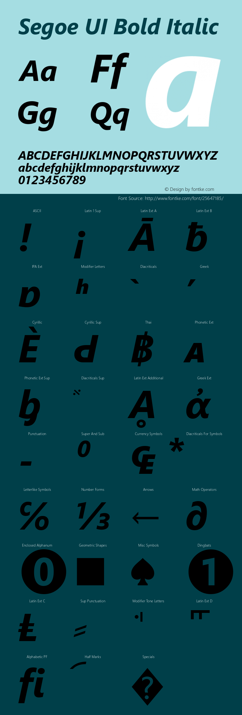 Segoe UI Bold Italic Version 5.01 Font Sample