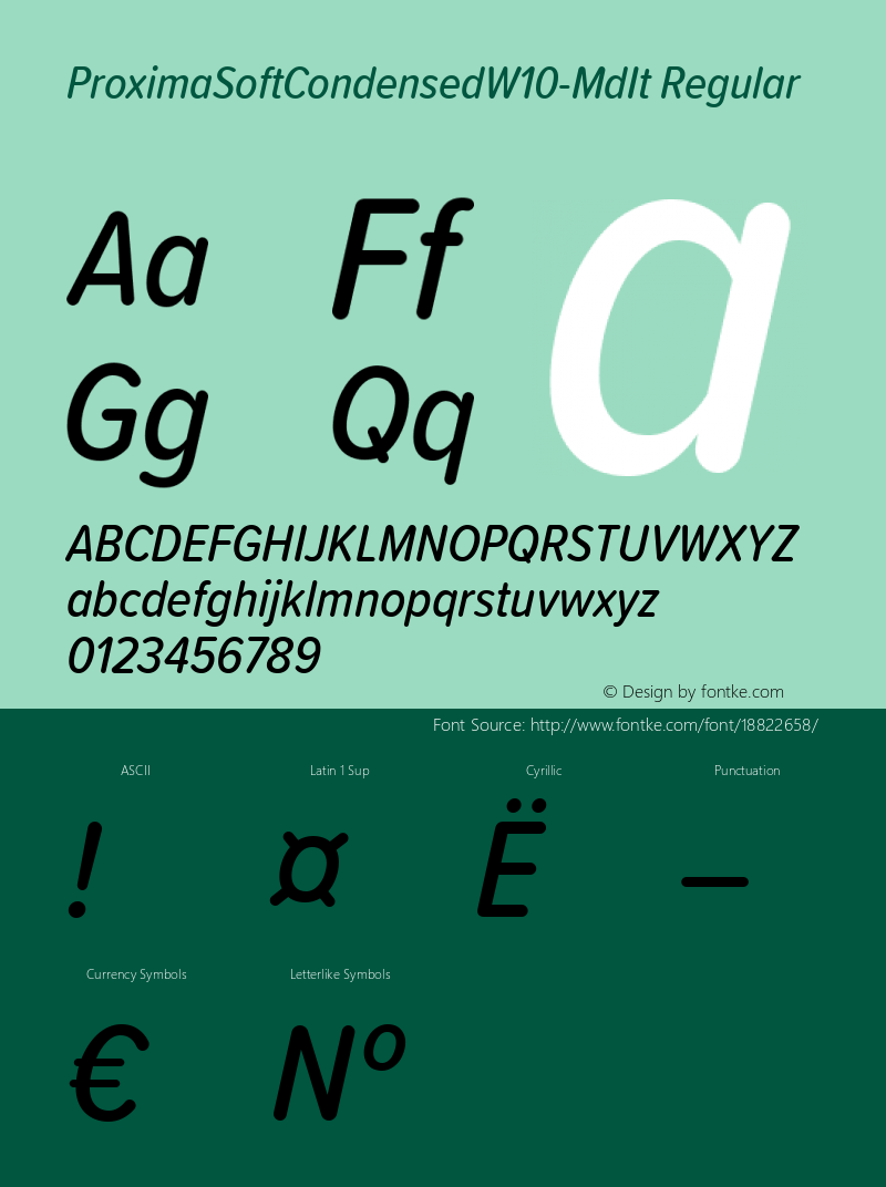 ProximaSoftCondensedW10-MdIt Regular Version 1.20 Font Sample