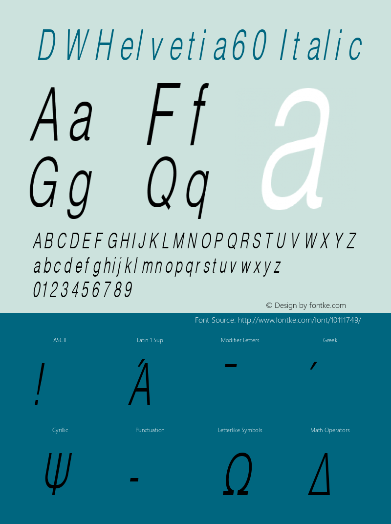 DWHelvetia60 Italic 10/26/2002 Font Sample