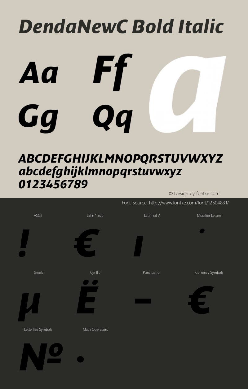 DendaNewC Bold Italic OTF 1.0;PS 001.001;Core 116;AOCW 1.0 161 Font Sample