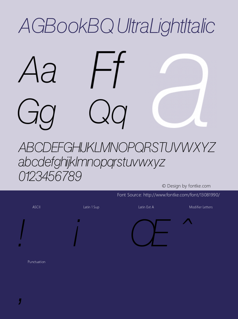 AGBookBQ UltraLightItalic Version 001.001 Font Sample