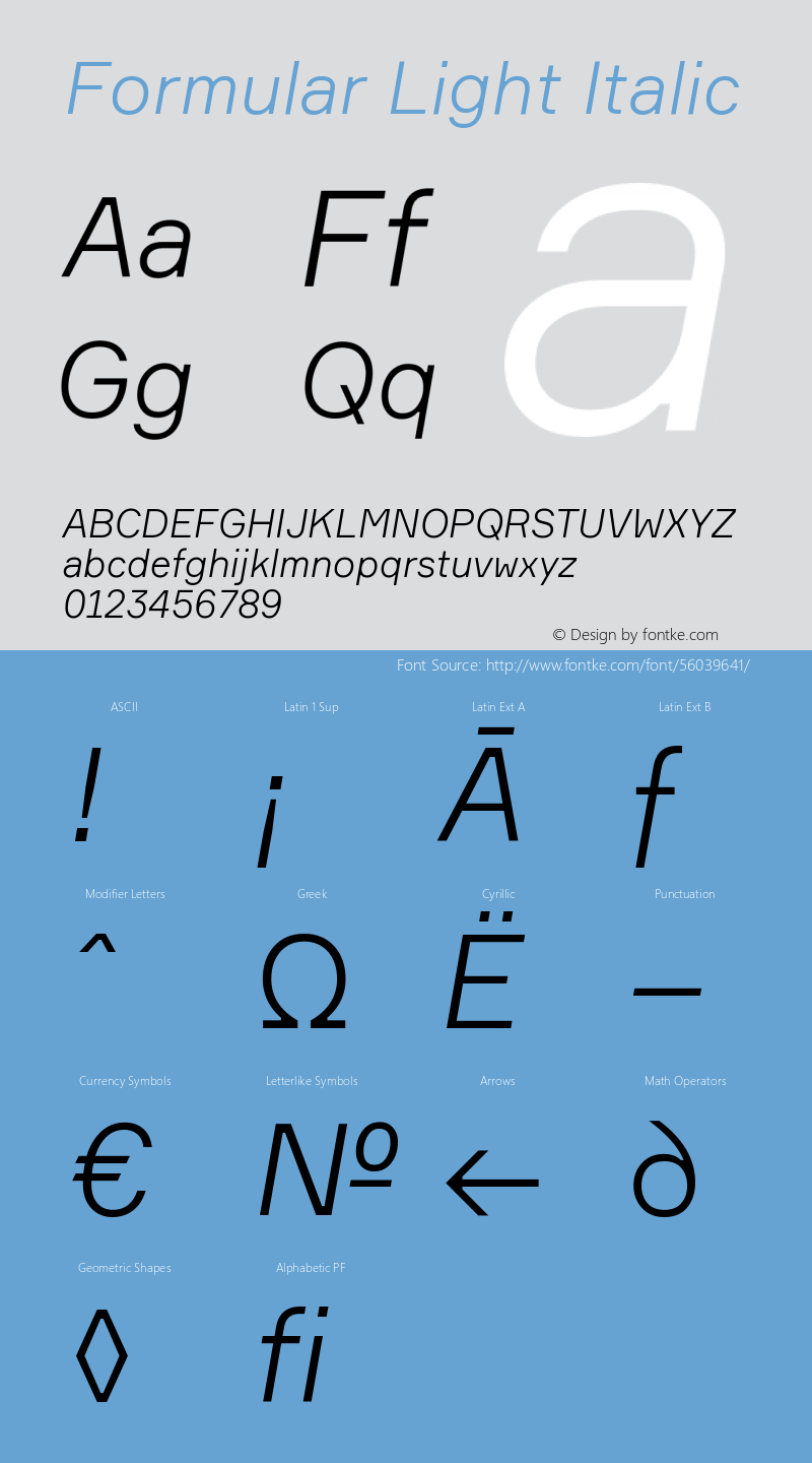 Formular-LightItalic Version 1.000 Font Sample