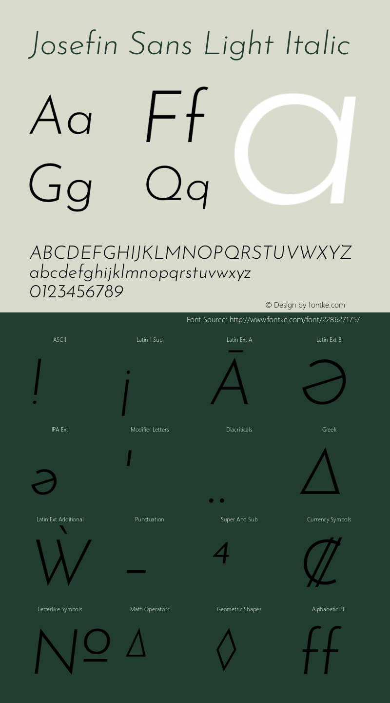 Josefin Sans Light Italic Version 2.001图片样张