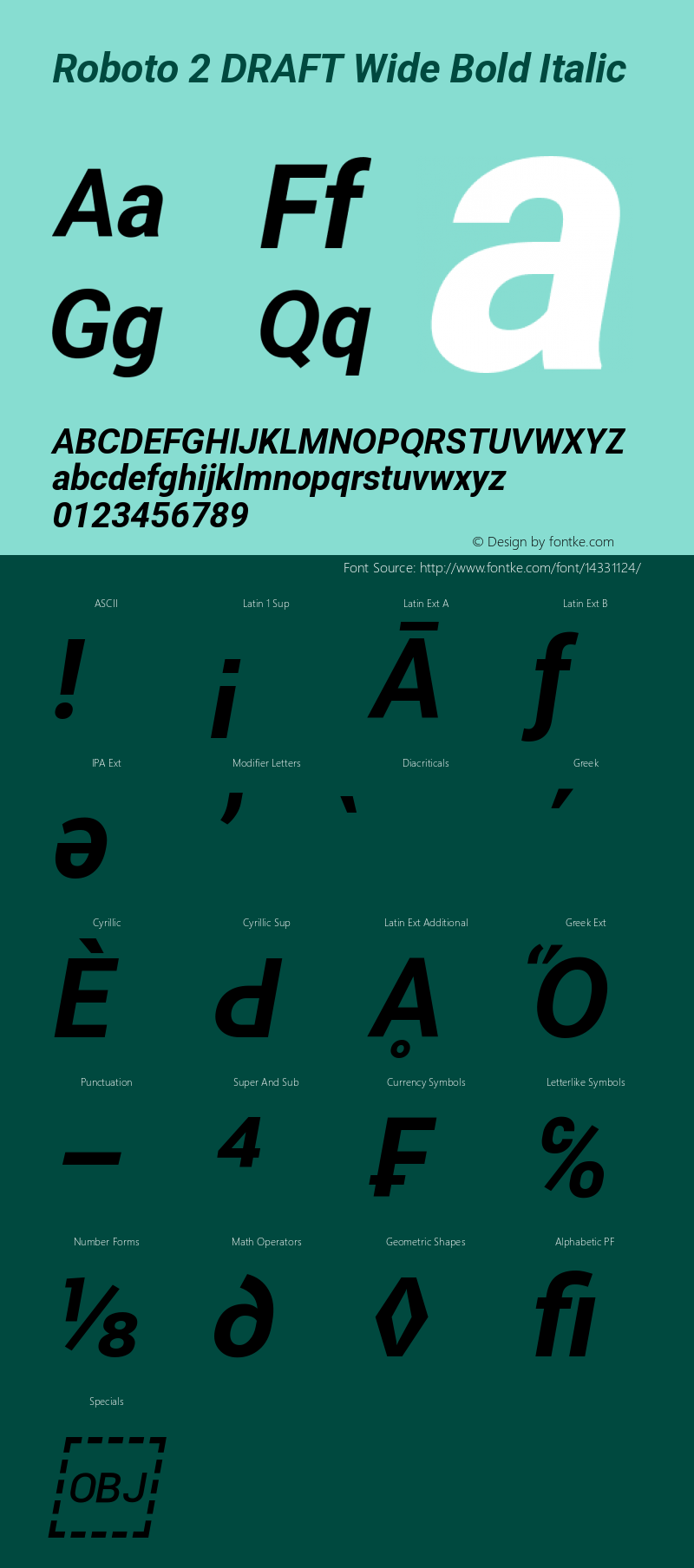 Roboto 2 DRAFT Wide Bold Italic Version 1.200383; 2013 Font Sample