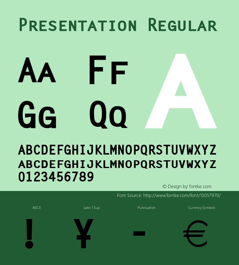 Presentation Regular Macromedia Fontographer 4.1 08/06/99 Font Sample