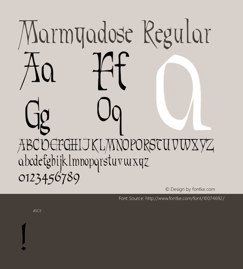 Marmyadose Regular Altsys Fontographer 4.0.3 6/26/96 Font Sample