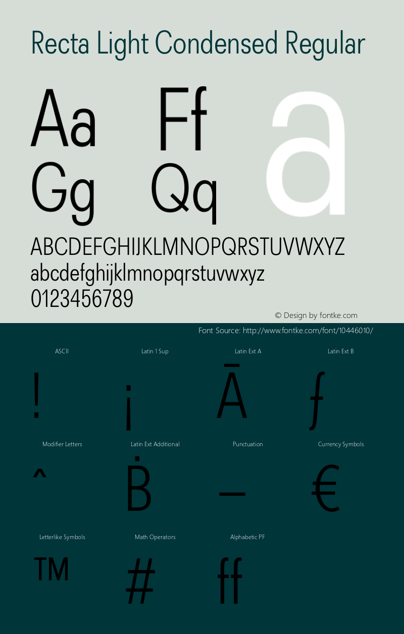 Recta Light Condensed Regular Version 1.000 Font Sample