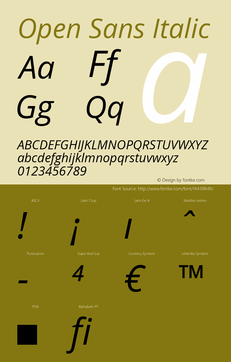 Open Sans Italic Version 1.10 Font Sample