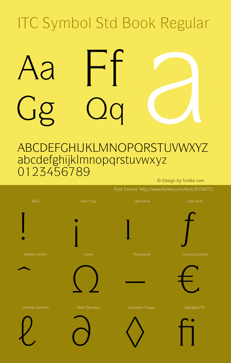 ITC Symbol Std Book Regular OTF 1.018;PS 001.000;Core 1.0.31;makeotf.lib1.4.1585 Font Sample