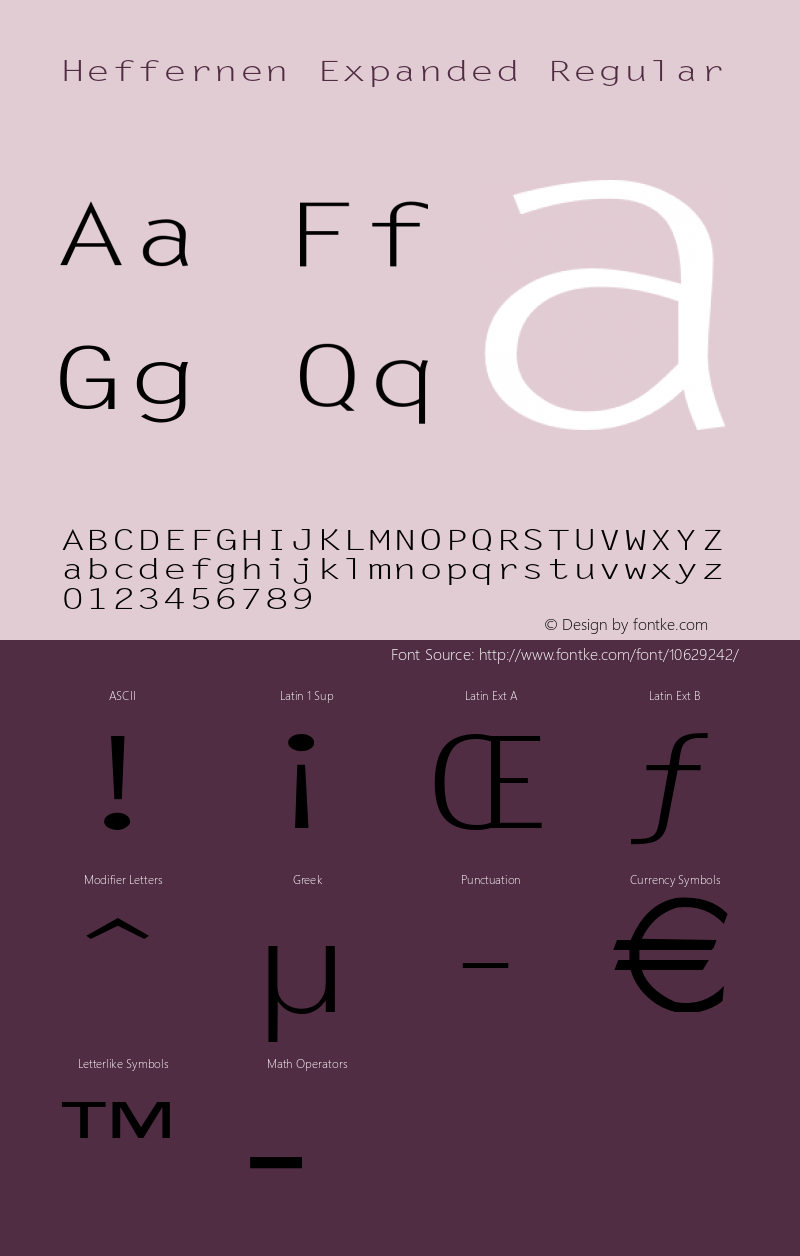 Heffernen Expanded Regular Version 1.000 Font Sample