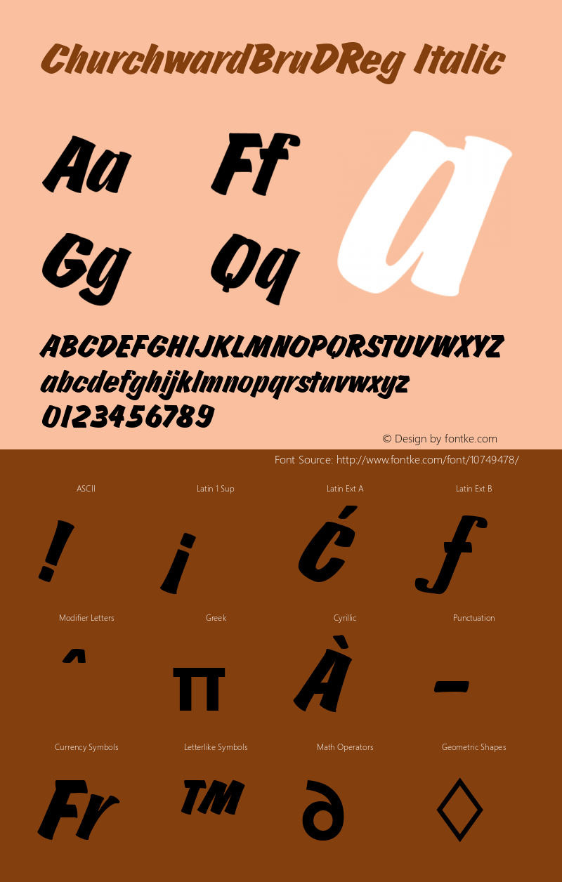 ChurchwardBruDReg Italic Version 001.005 Font Sample