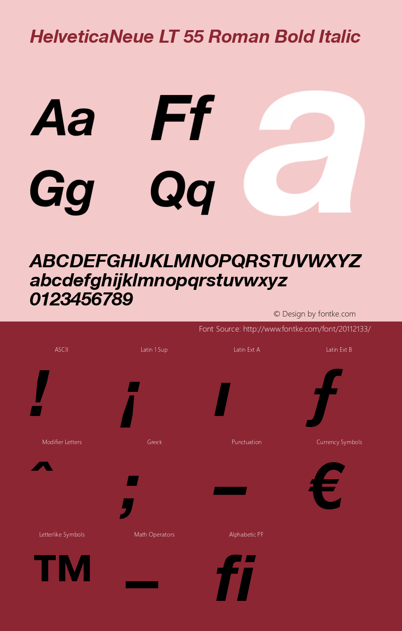 Helvetica LT 76 Bold Italic Version 6.02 Font Sample