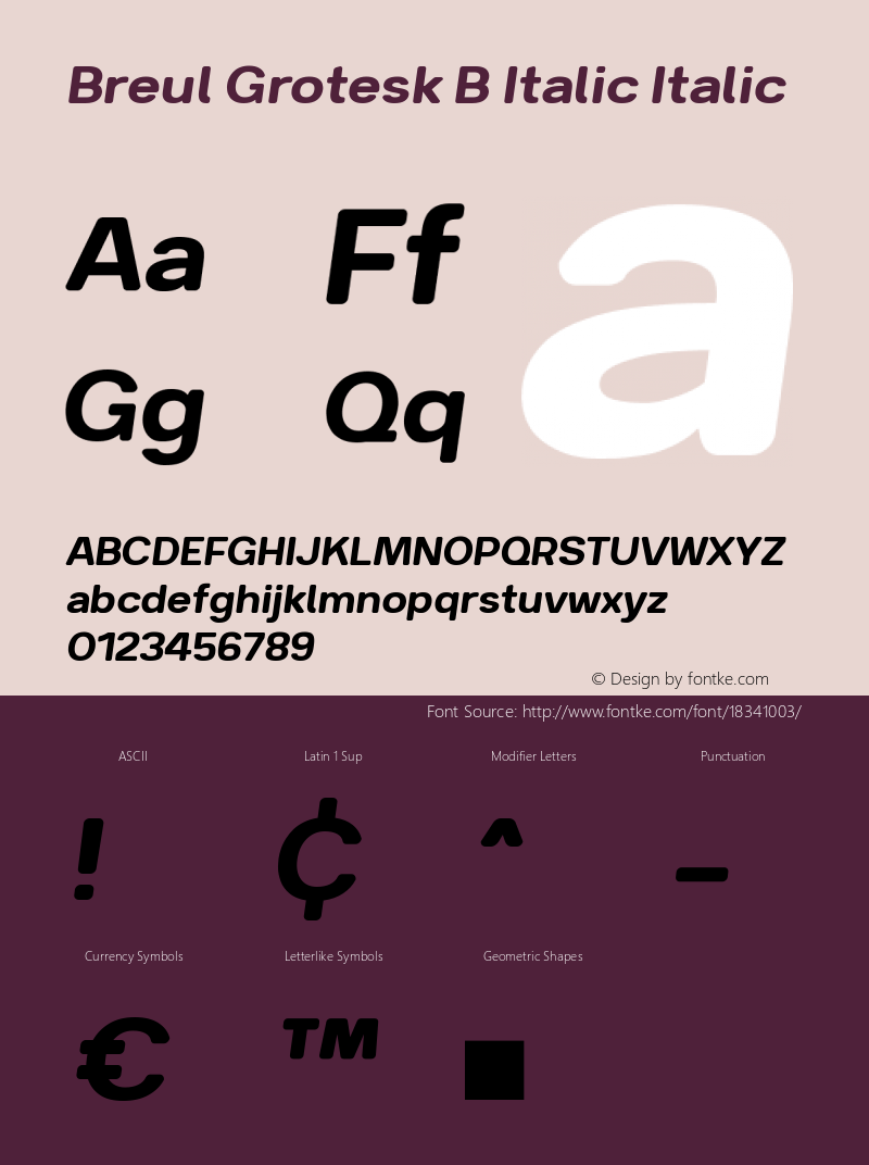 Breul Grotesk B Italic Italic Version 1.000 Font Sample