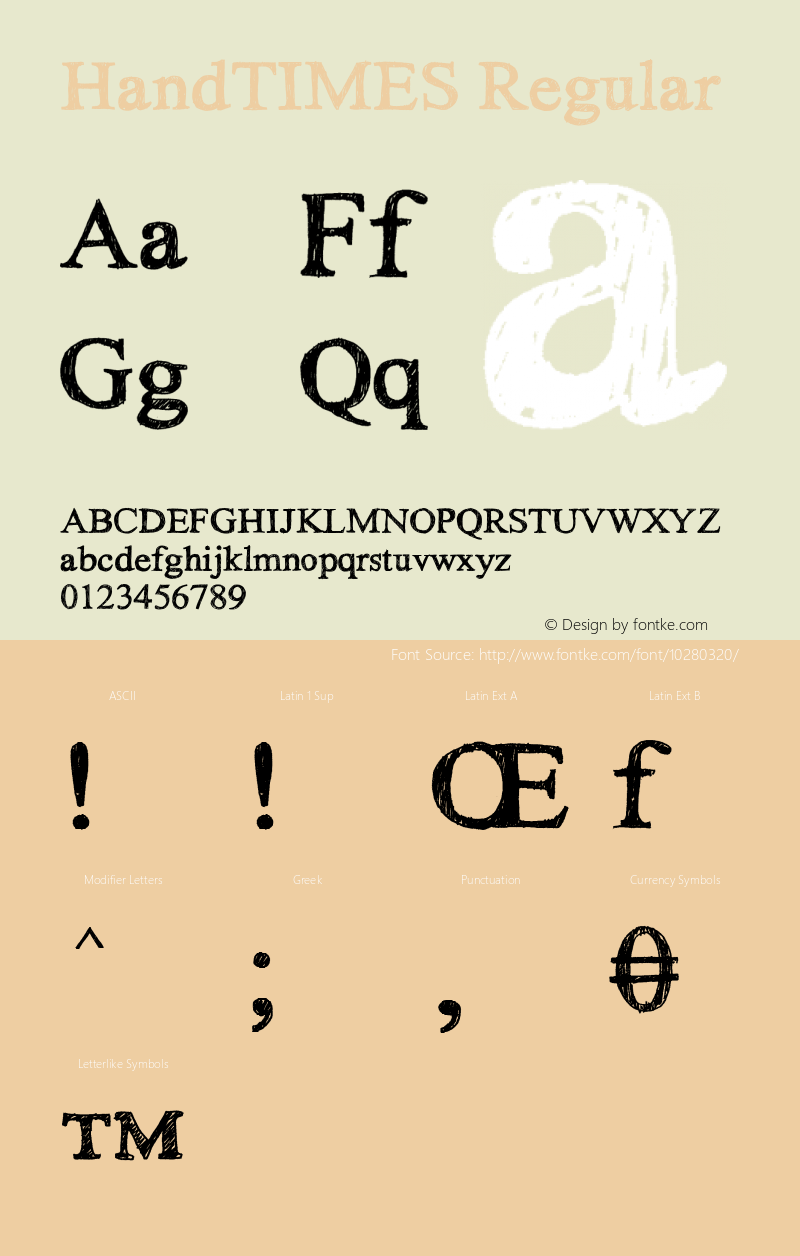 HandTIMES Regular Version 5.001 Font Sample