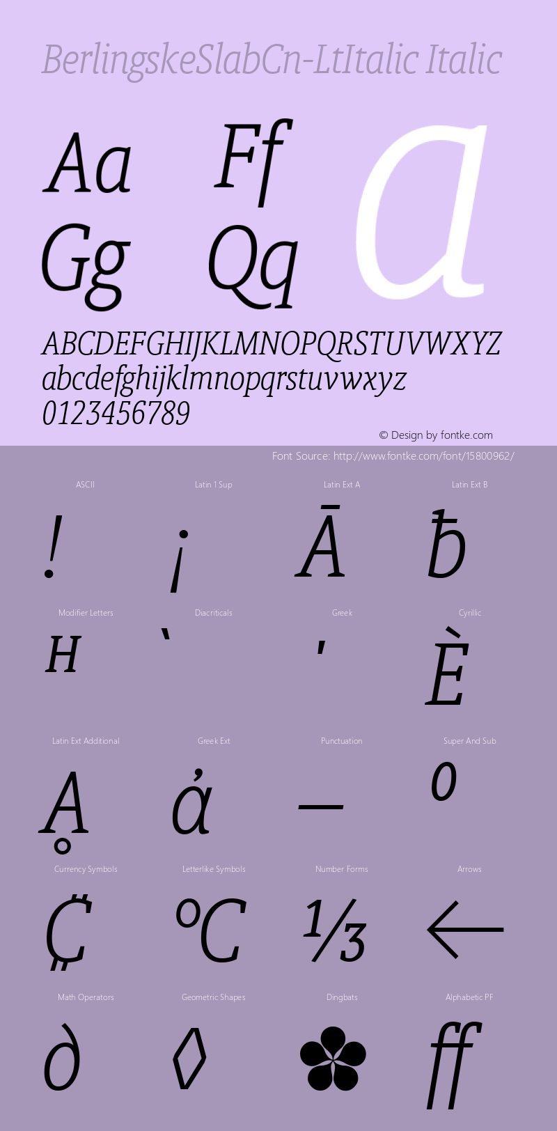 BerlingskeSlabCn-LtItalic Italic Version 1.003 Font Sample