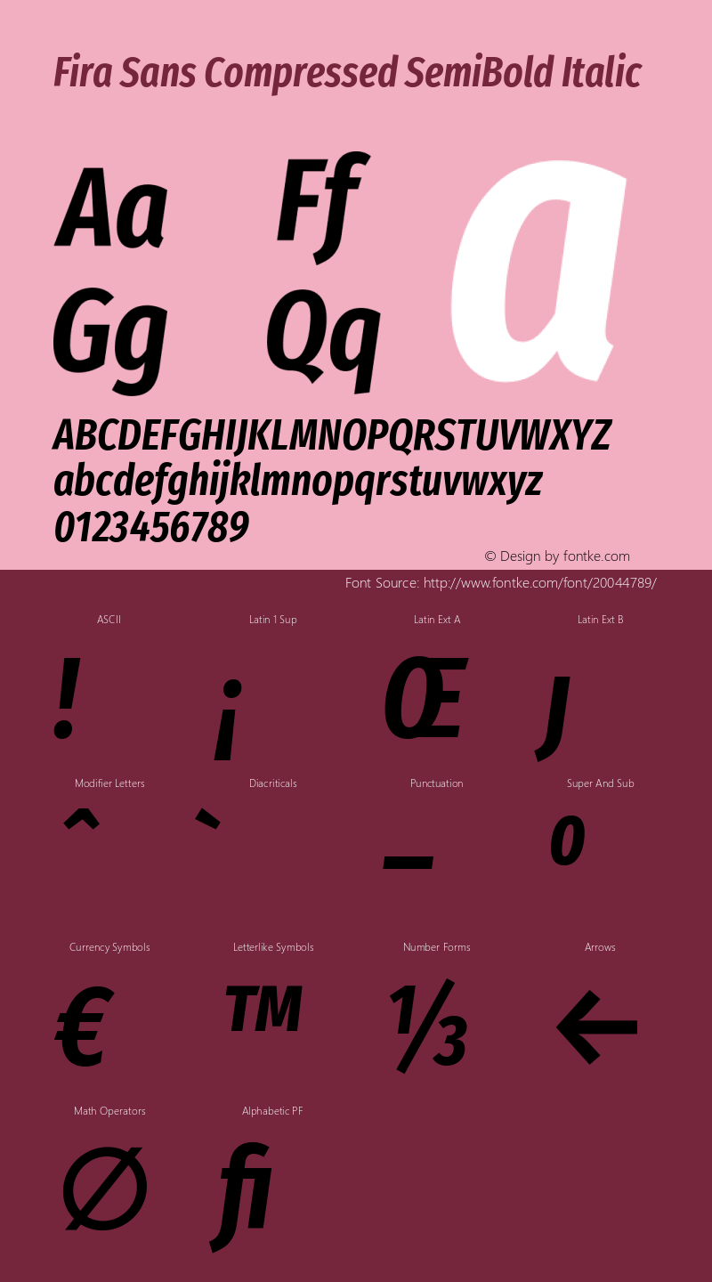 Fira Sans Compressed SemiBold Italic Version 4.201 Font Sample