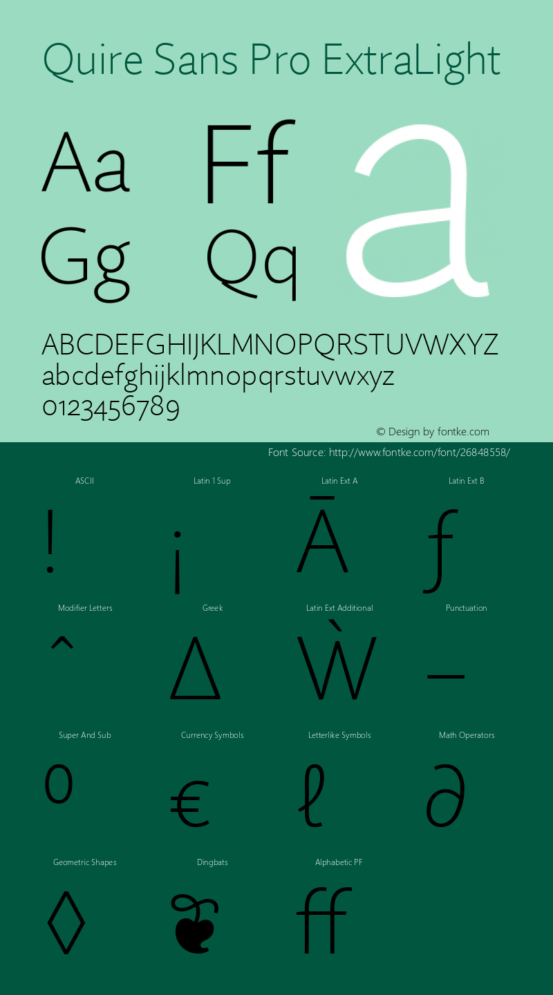 Quire Sans Pro ExtraLight Version 1.0 Font Sample