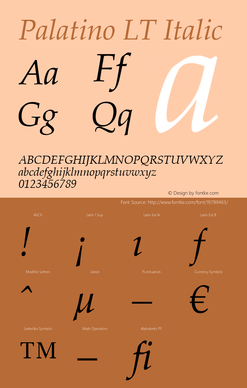 Palatino LT Italic Version 6.1; 2002 Font Sample