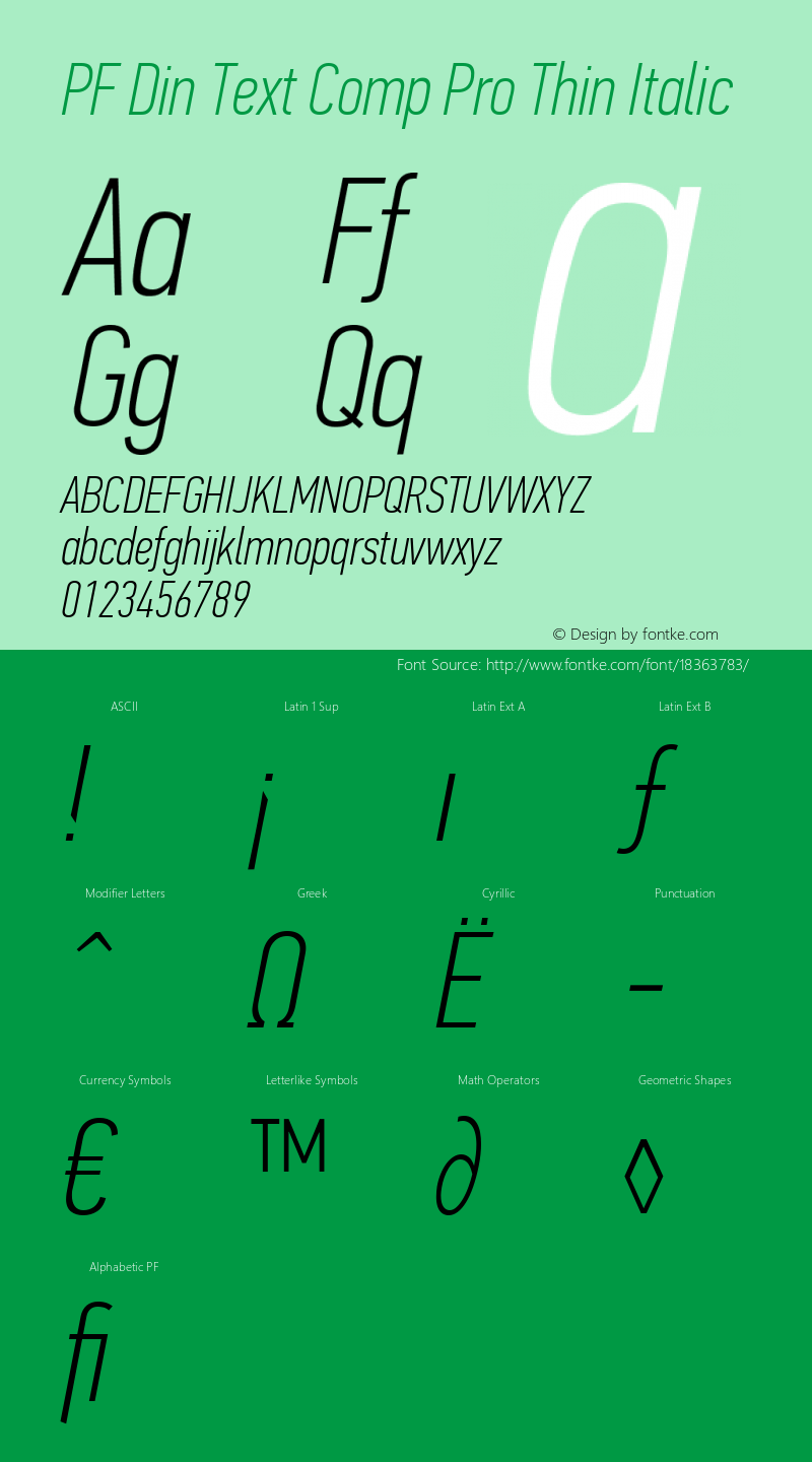 PF Din Text Comp Pro Thin Italic Version 2.005 2005 Font Sample