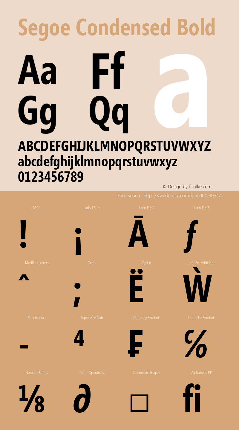 Segoe Condensed Bold Version 1.05 Font Sample