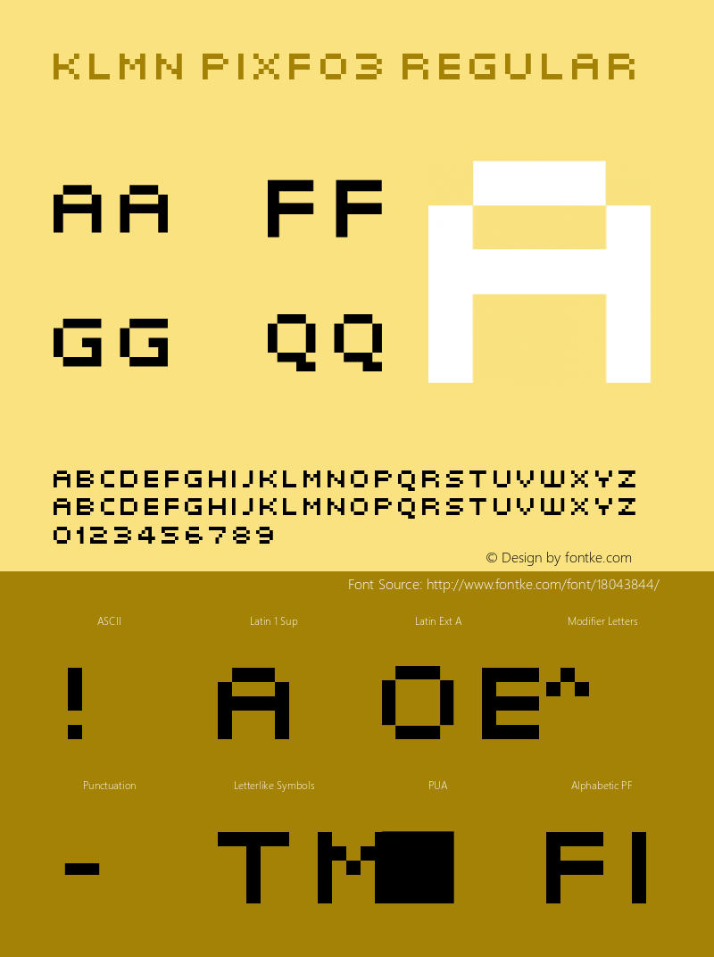 KLMN PixF03 Regular Version 1.2 29.12.2003 Font Sample