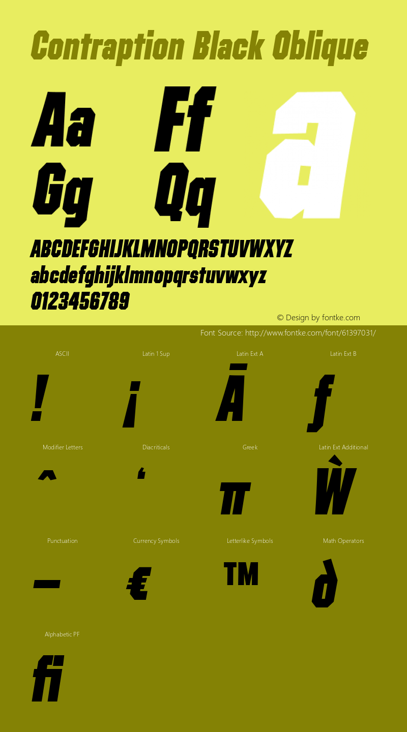 Contraption Black Oblique Version 1.001 2015 Font Sample