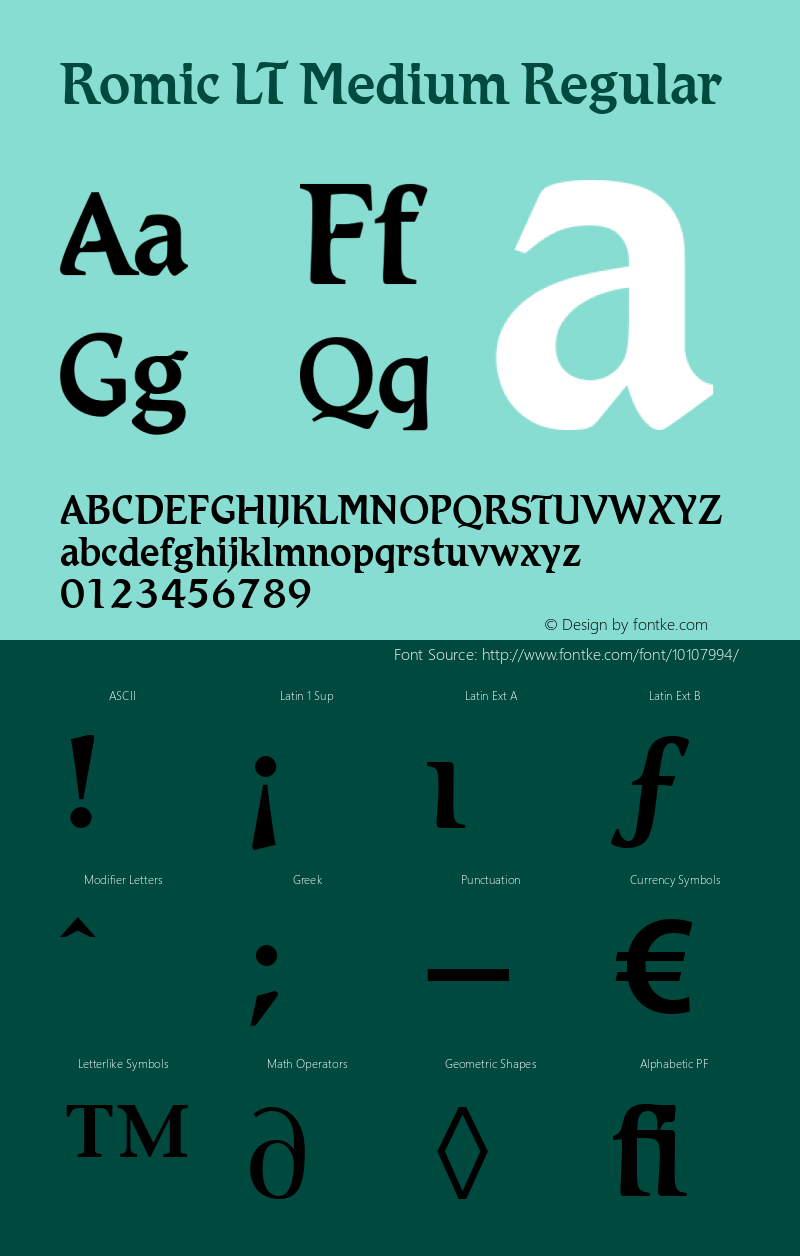 Romic LT Medium Regular Version 6.1; 2002 Font Sample