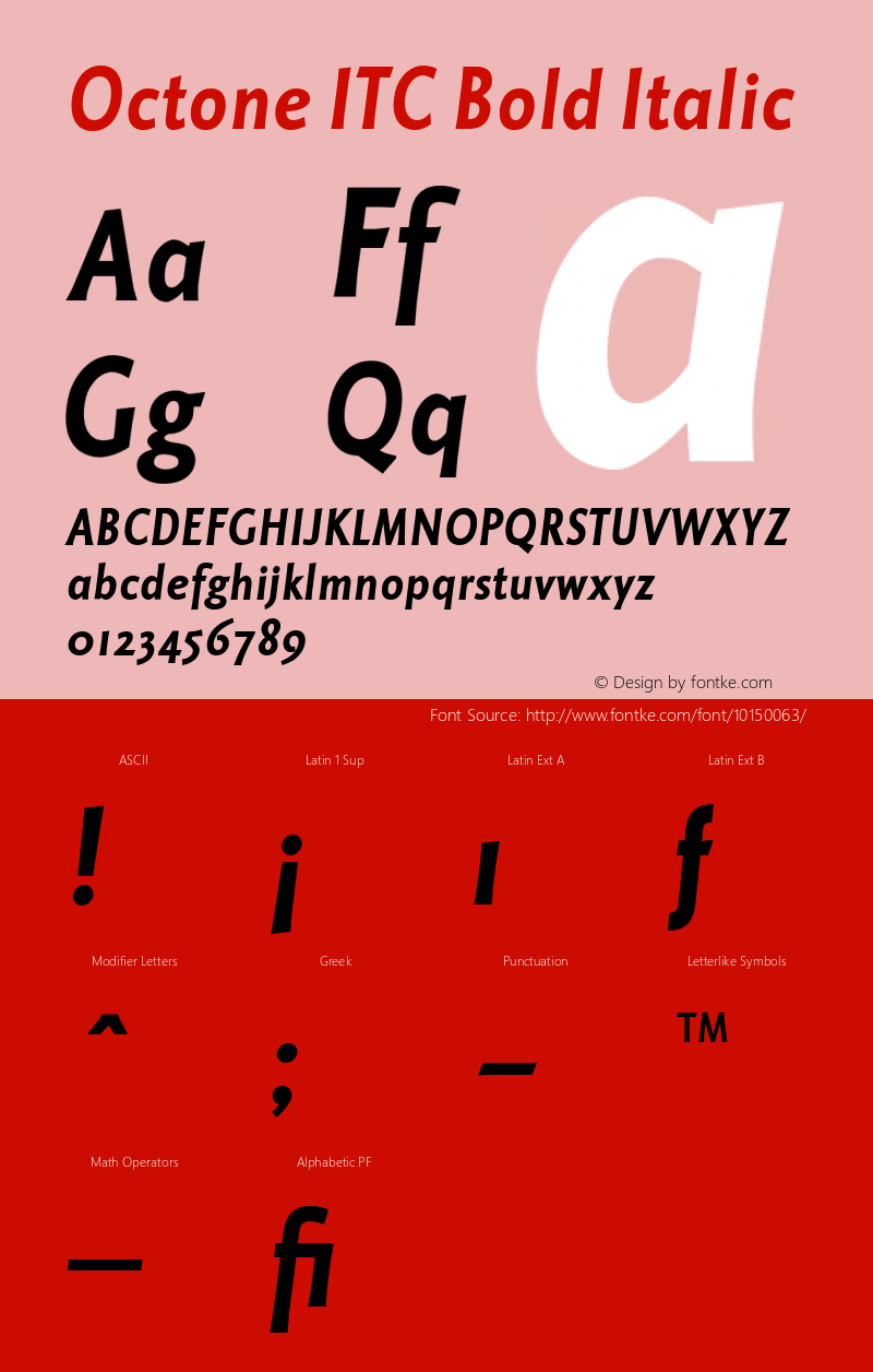 Octone ITC Bold Italic Version 001.001 Font Sample