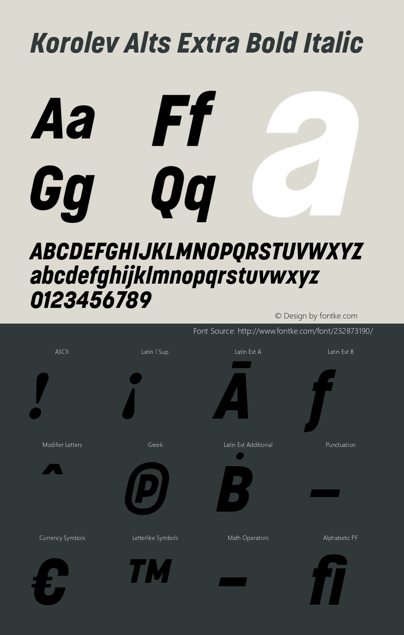 Korolev Alternates Extra Bold Italic Version 8.000;FEAKit 1.0图片样张