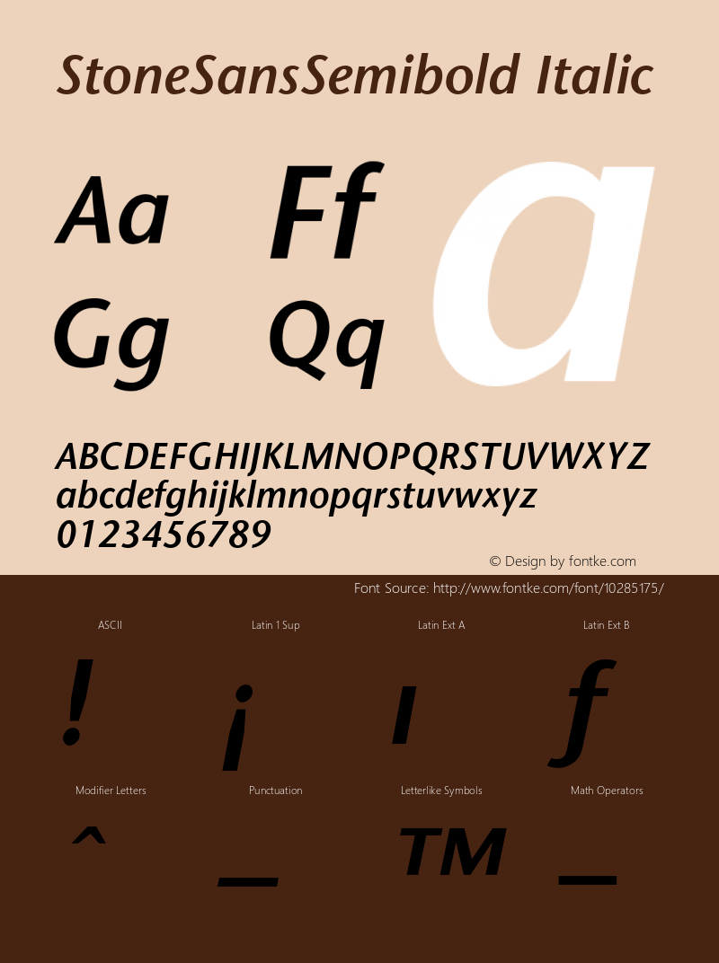 StoneSansSemibold Italic V.1.0 Font Sample